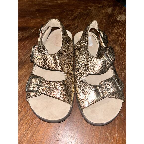 SAS Relaxed Walking Gold Bronze Double Strap &  Buckle  Tripad Comfort  Sandals - Picture 1 of 10